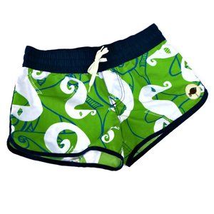 Vintage Y2K Shorts Sea Horses Draw String Smocked Waist Retro Green Blue XS S